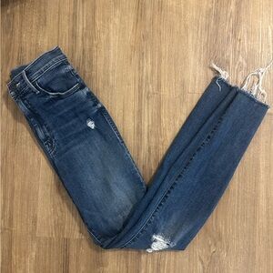 Mother Mid Rise Dazzler Ankle Fray Denim Jeans